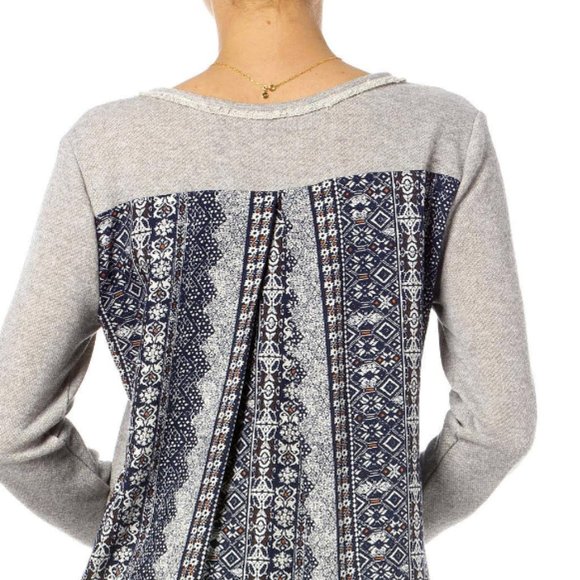 MISS ME  Sweater  Top  long sleeves  mixed fabrics  floral - SIZE LARGE - Picture 6 of 12